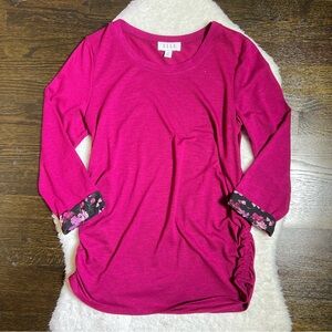 Elle Magenta Blouse with Floral Cuffs